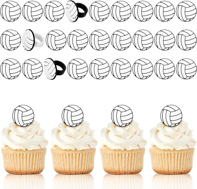 Honeydak 48 Pcs Black Volleyball Cupcake Rings Toppers Decoration Sport Ball by Honeydak