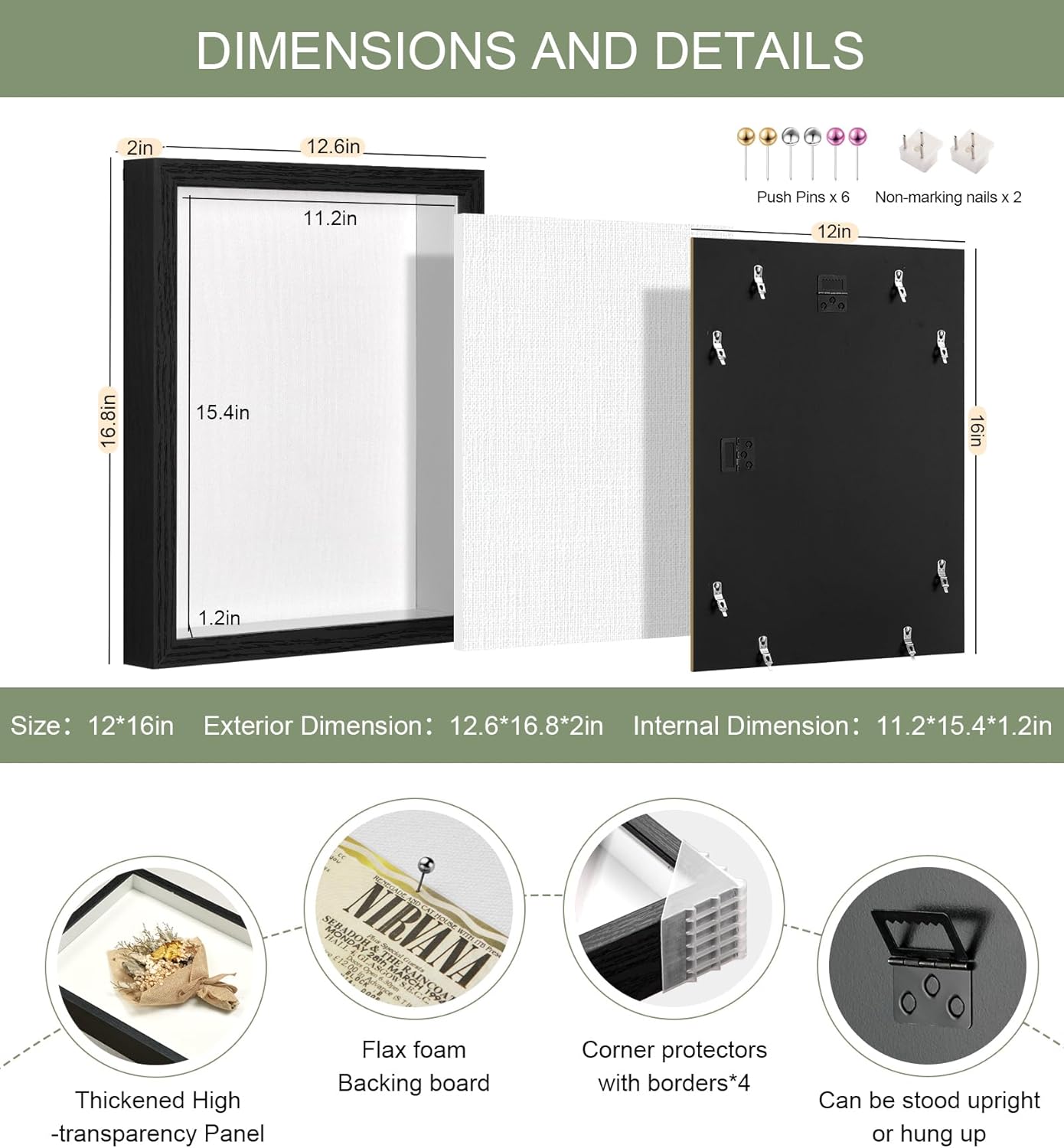 12x16 Shadow Box Display Case Picture Frame with Soft Linen Back, Large Deep Black Shadow Box 12x16 for Flowers Medal Display Case Jersey pet Graduation Memorabilia Baby Ltems Crafts Photos