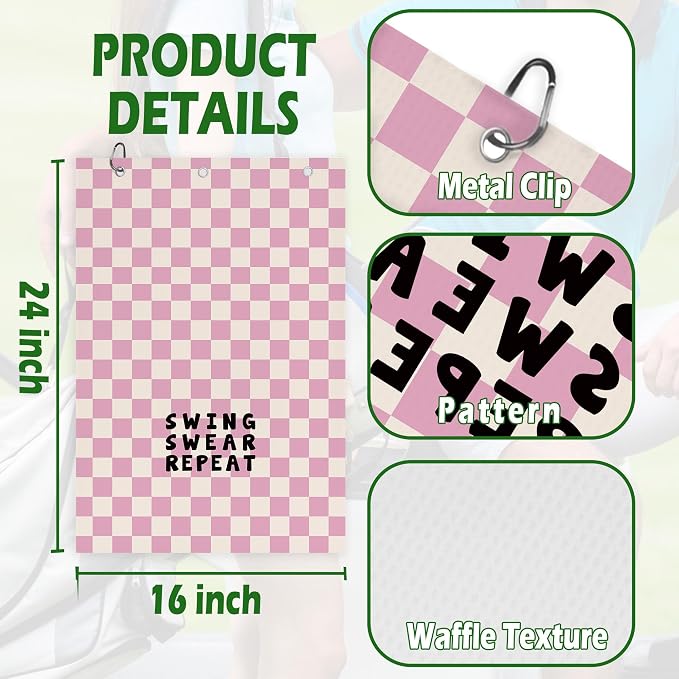 Pink Checkered Golf Towel - Image 7