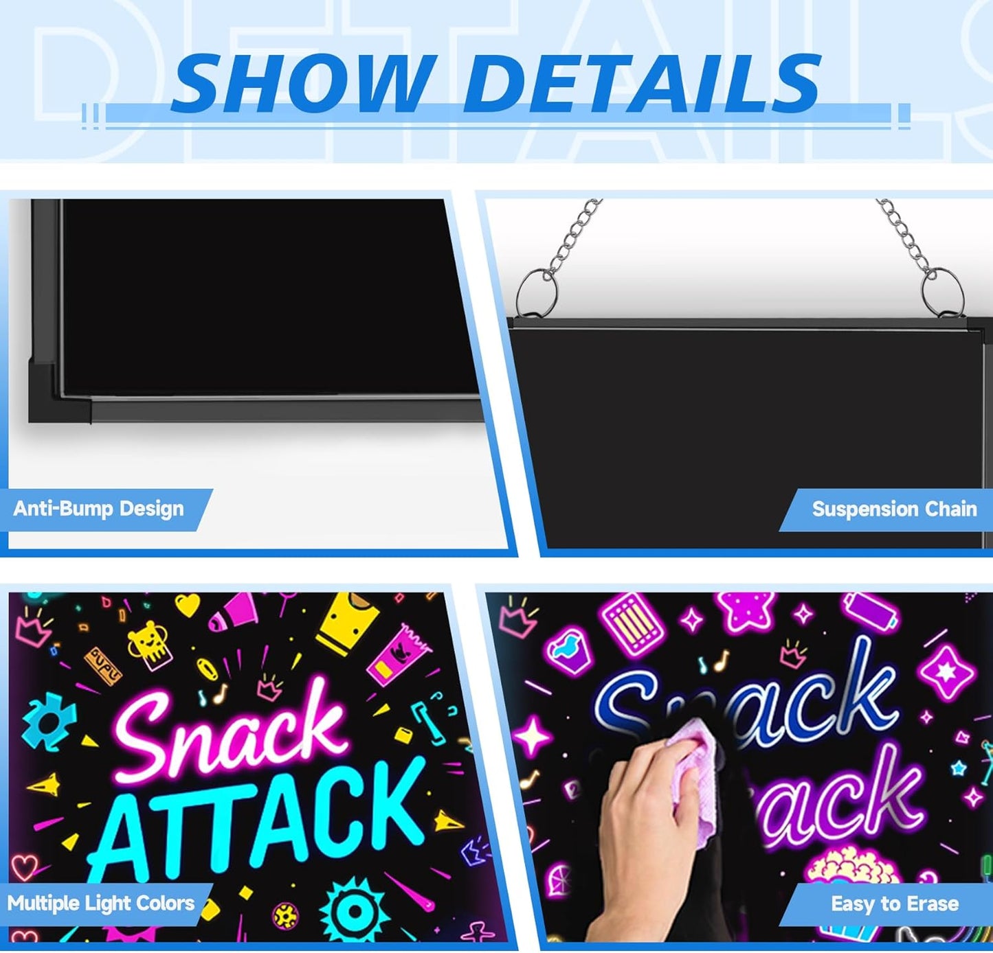 Hosim LED Message Writing Board, 28”x 20" Neon Signs Chalkboard Menu Board, 16 Colors Light Board, LED Drawing Sign Board, LED Note Board with Colors for Christmas Display Light Up Sign