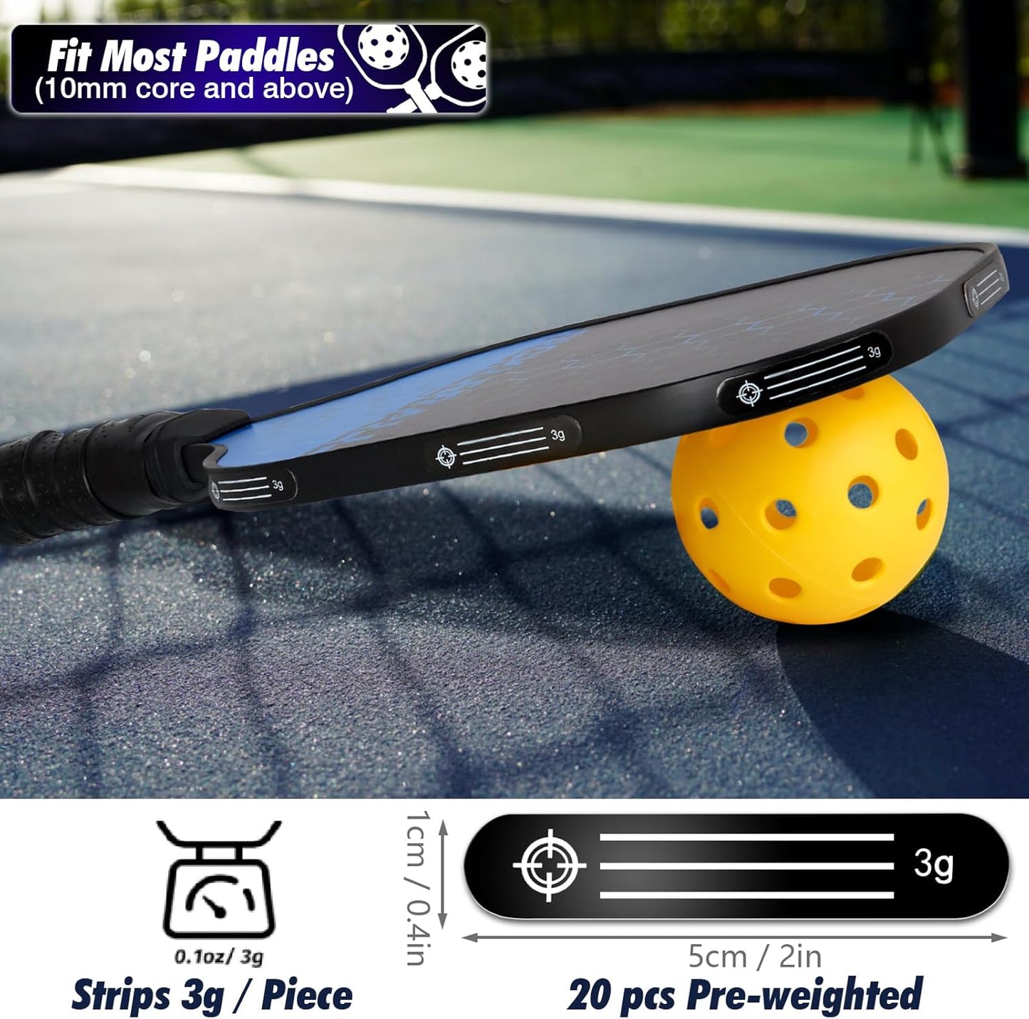20pcs Pickleball Lead Tape - 3M Adhesive Lead Tape for Pickleball Paddles with Storage Box, Weighted 3g Adhesive Strips for Golf Clubs Tennis Racket Increase Control & Power