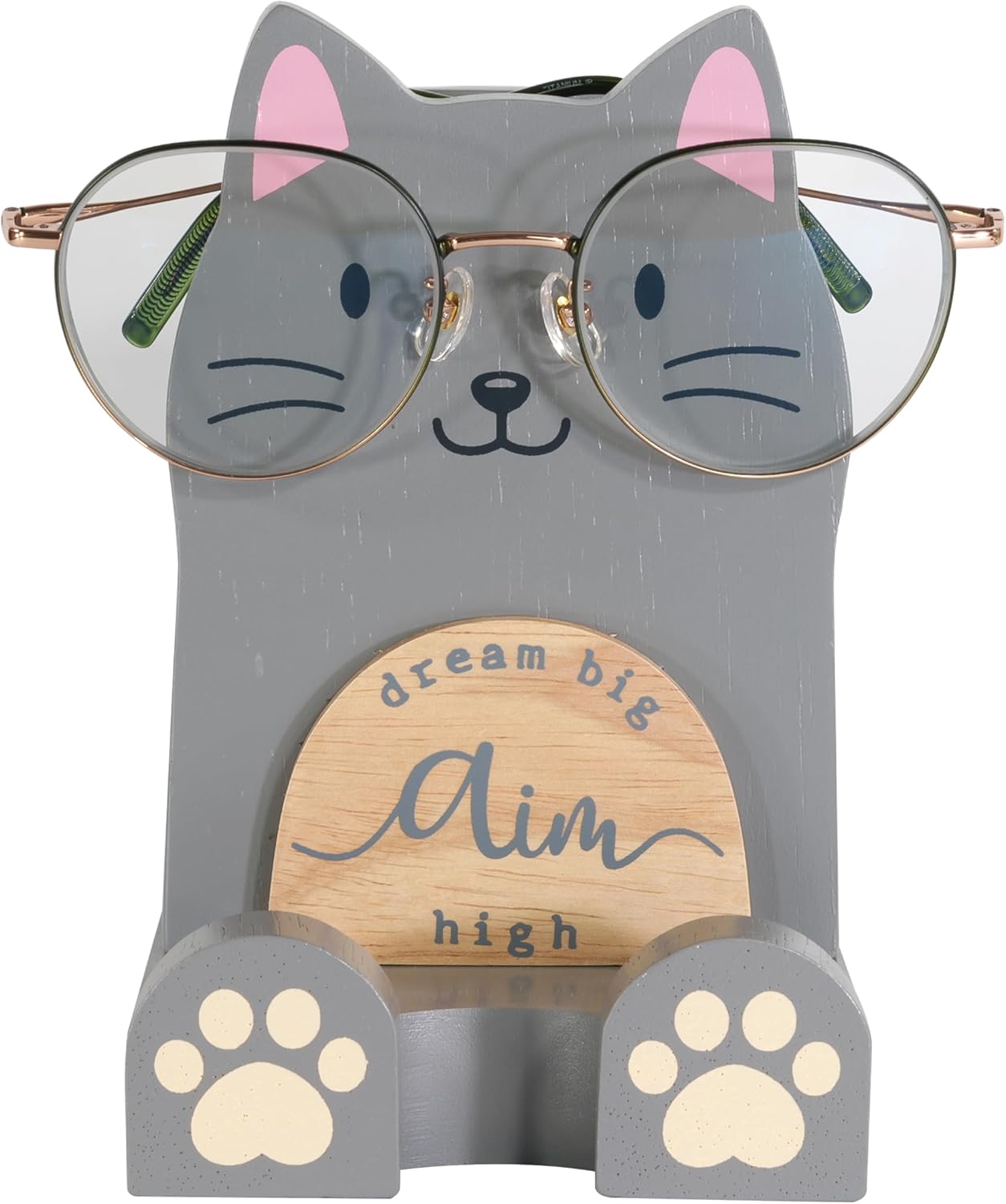 I'm Solid Wood Multipurpose Eyeglass Phone Pen & Pencil Holder Stand Stationery Desk Box Organizer Accessories Decor,Home Office Desktop Decoration Birthday Graduation Gifts for Cat Lovers (Kitty)