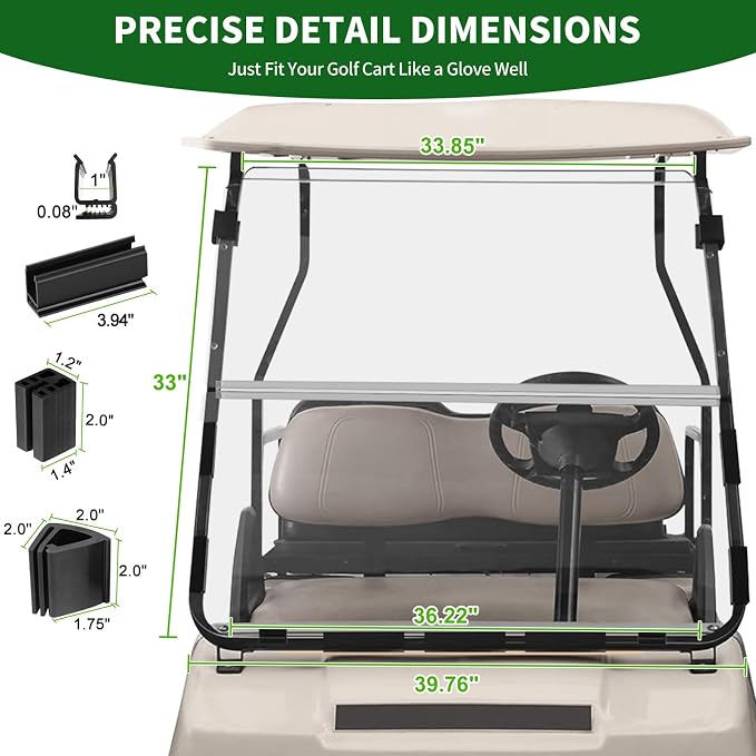 Golf Cart Foldable Windshield 3/16" Only Fits 1982-2000 Club Car DS 1"×1" - Image 4