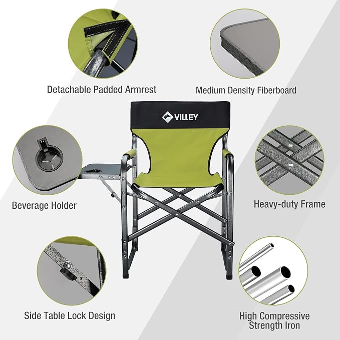 VILLEY Heavy Duty Directors Chair, Folding Camping Chairs, Portable Foldable - Image 6