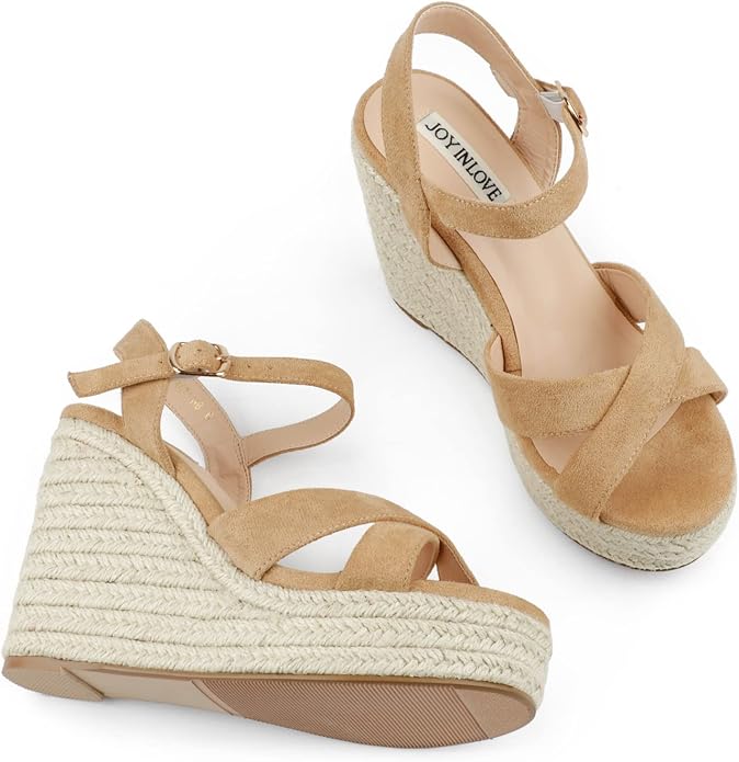 JOY IN LOVE Womens Espadrilles Wedge Sandals Platform Heels Ankle Strap Open - Image 3