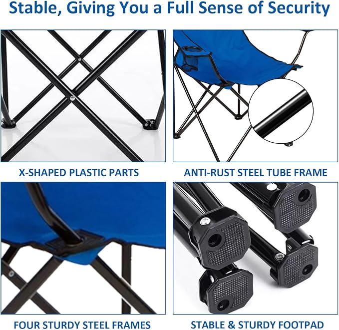 Folding Camping Chair with Cup Holder, 225lbs Capacity, Portable Foldable Chair - Image 4