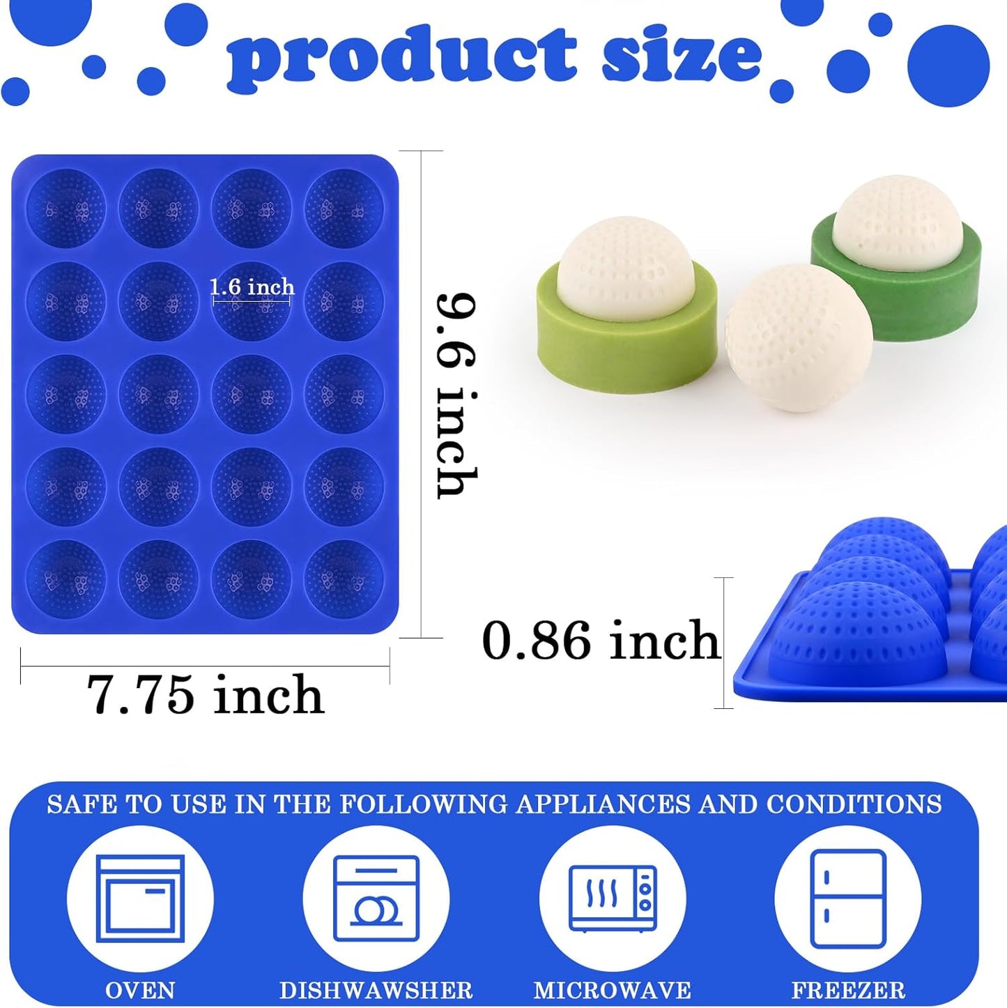 2 Pack Golf Ball Mold, Silicone Golf Ball Cake Pop Mold, 20-Cavity 3D Sphere Mold for Chocolate,Cake Pops, Ice Cubes, Bath bombs