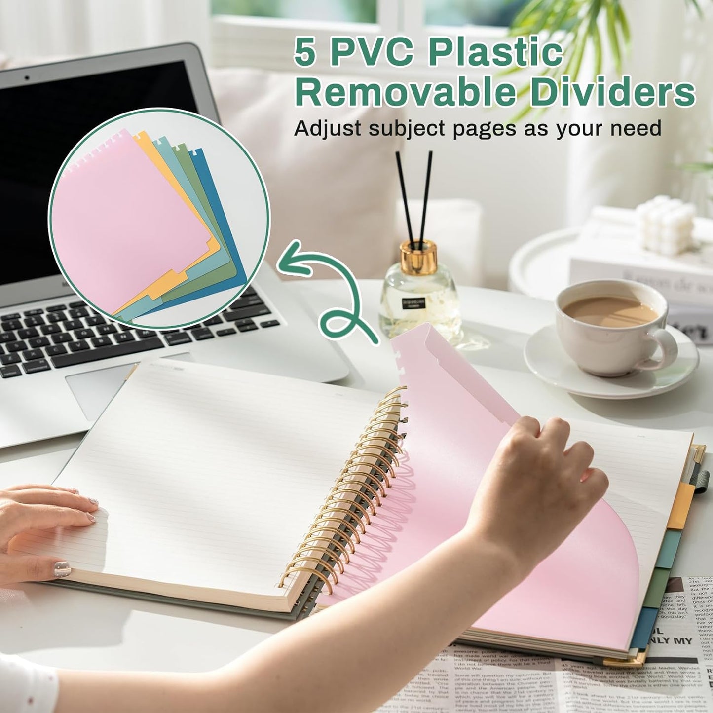 Hardcover Spiral Notebooks 8.5" X 11" Note Taking 5 Subject Notebook College Ruled with Dividers 240 Pages 100GSM Aesthetic Spiral Notebook for Work School Cute Journals for Women Writing