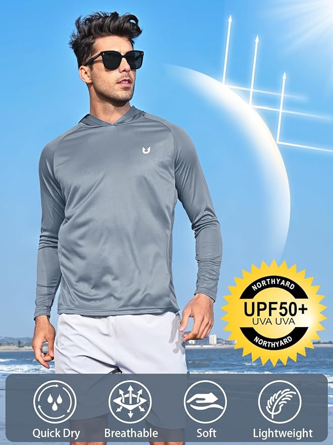NORTHYARD Men's UPF 50+ Hoodie Shirts Long Sleeve Sun Protection Fishing Swim - Image 2