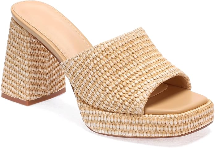Monrovia Womens Sandals Heels for Women Slide On Block Chunky Platform High - Image 4