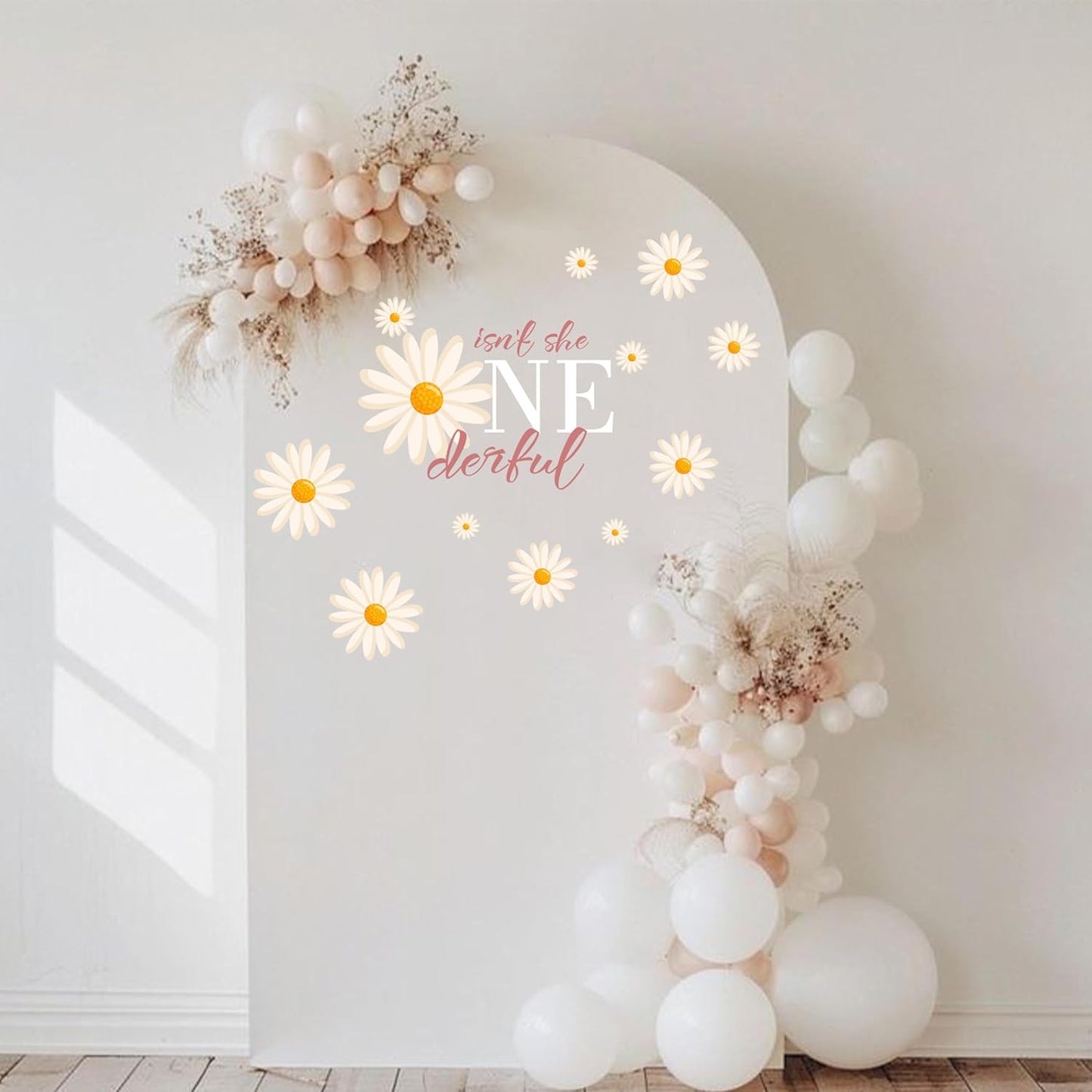 Isn't She Onederful Decal -1st Birthday Party Decorations Wall Stickers, First Birthday Party Balloon Arch Decor Sign Decal, Daisy Theme Party Backdrop Wall Decoration Supplies Stickers