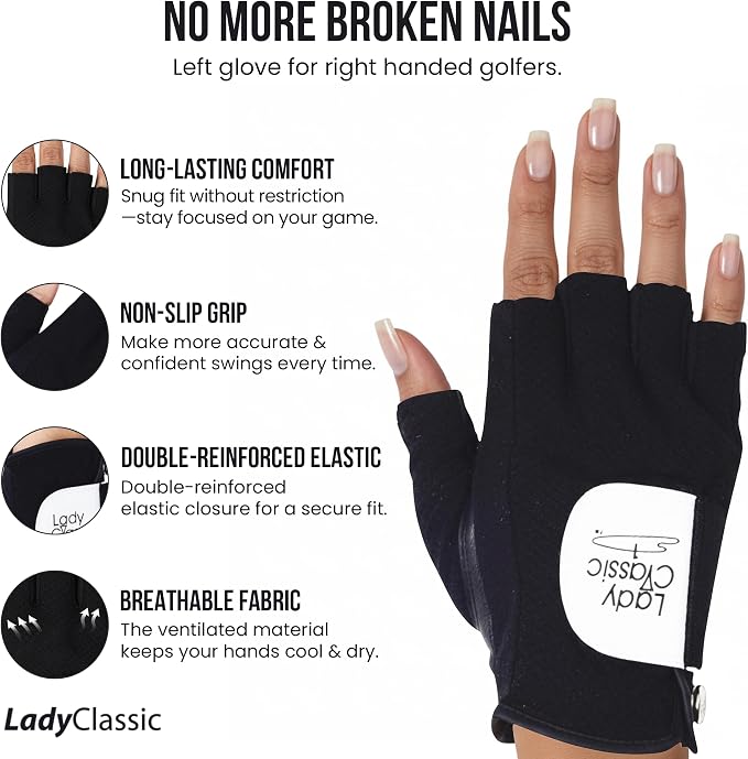 Mesh Half Golf Glove for Women – Premium Cabretta Leather Palm, Breathable Mesh - Image 6