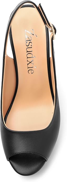 Womens Peep Toe Wedge Heels Matte Fashion Cork Slingback Pumps Platform Wedge - Image 3