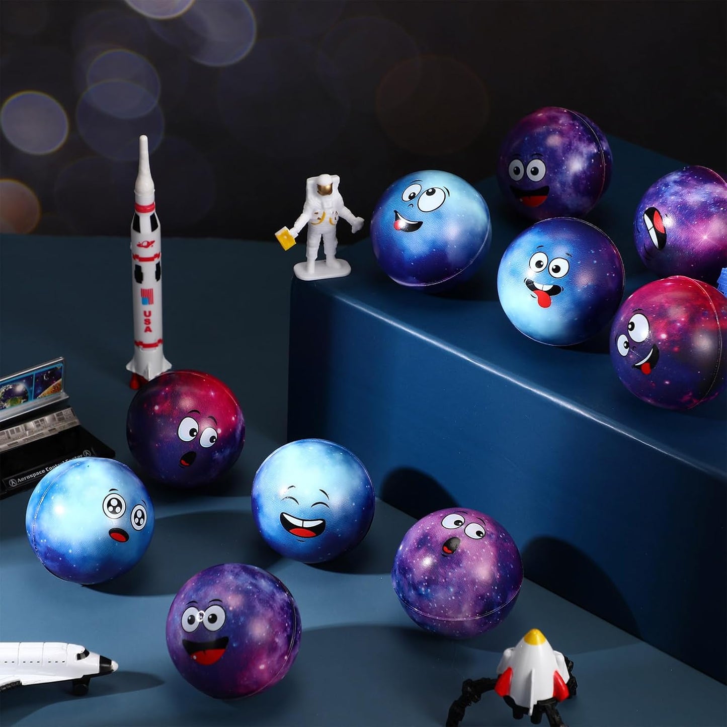 12 Pcs Mini Face Stress Balls for Boys Girls Sport Funny Face Squeeze Foam Balls for Stress and Anxiety Relief for Party Favors Birthday Gift Decoration(Galaxy,1.97")