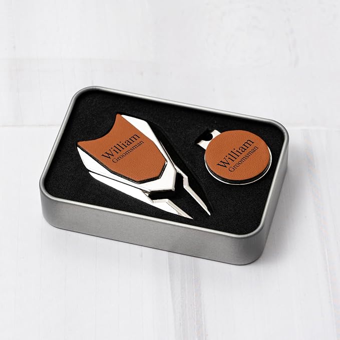 Personalized Leather Divot Repair Tool Set, Custom Golf Ball Marker - Image 2