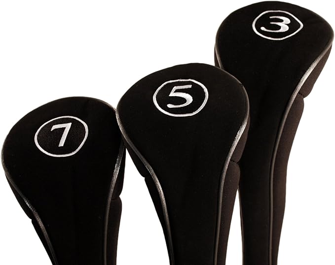 Black Golf Zipper Head Covers 3 5 7 Fairway Woods Headcovers Metal Neoprene by Unknown