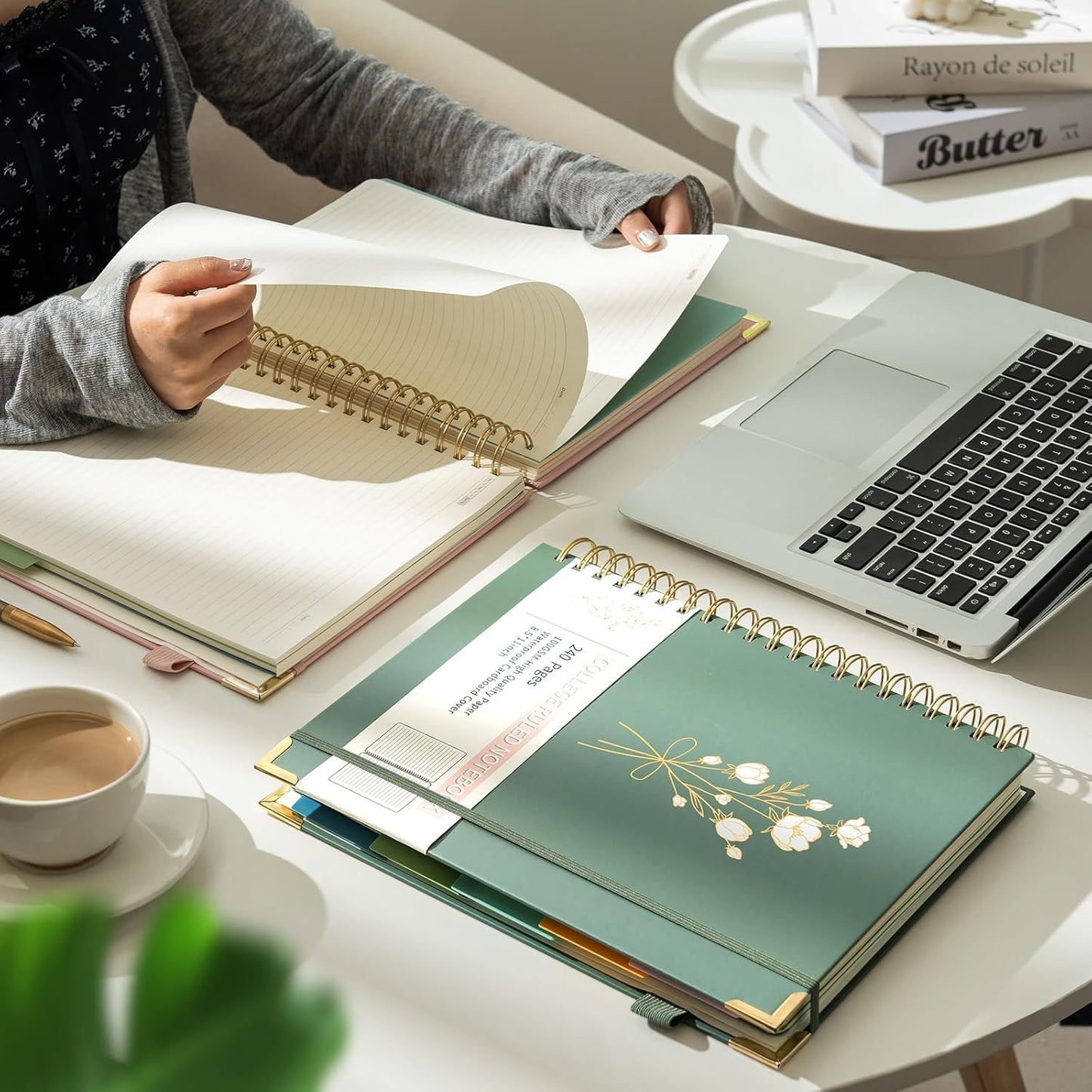 Hardcover Spiral Notebooks 8.5" X 11" Note Taking 5 Subject Notebook College Ruled with Dividers 240 Pages 100GSM Aesthetic Spiral Notebook for Work School Cute Journals for Women Writing