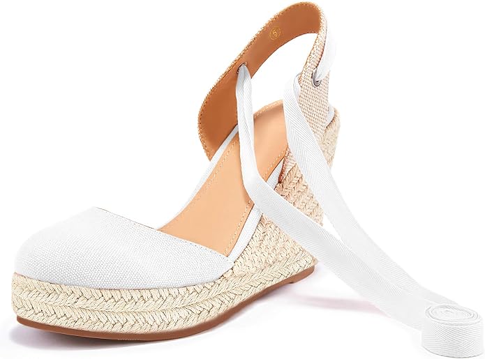 FISACE Womens Summer Espadrille Heel Platform Wedge Sandals Ankle Buckle Strap - Image 6