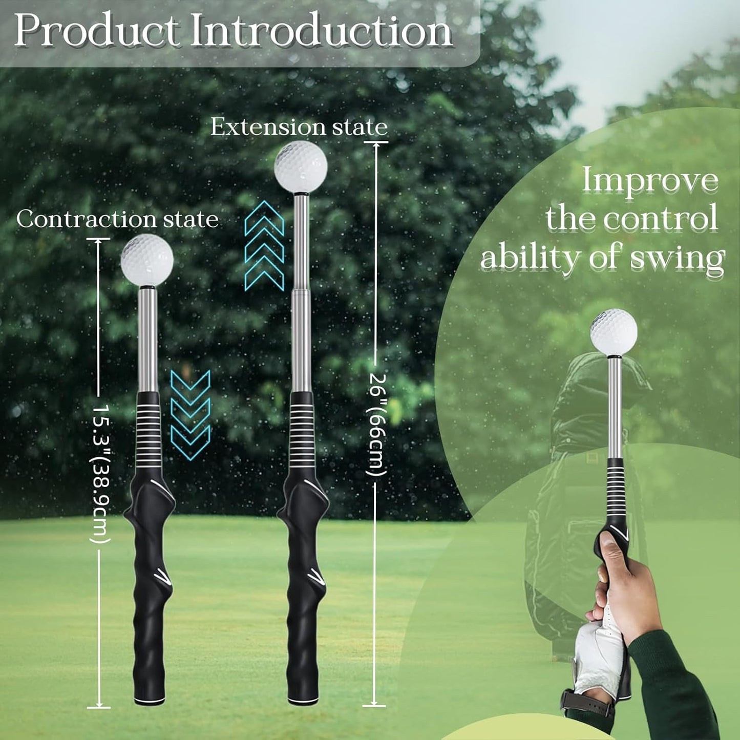 IEKEODI Retractable Golf Swing Trainer, Golf Grip Trainer and Right-Handed Golf Training Aid for Chipping Hitting, Ideal Golf Swing Training Aid with Arm Band for Indoor & Outdoor Use(Black)