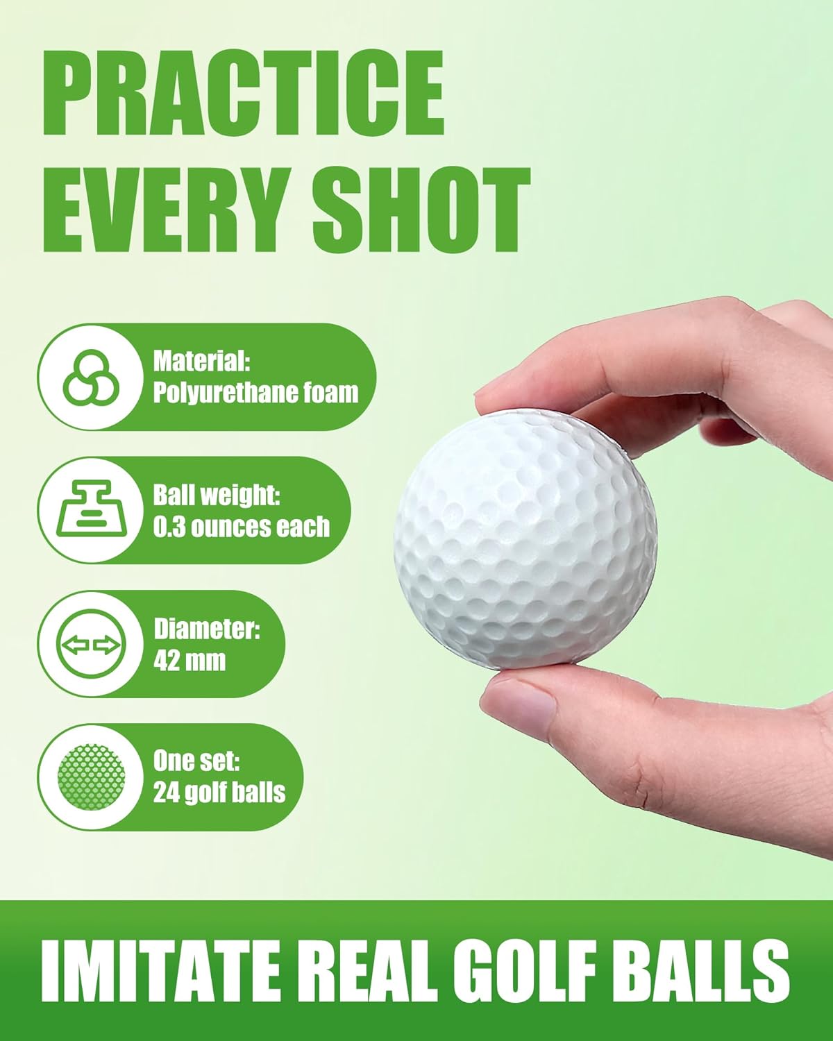 24 Pack Foam Golf Practice Balls,Practice Golf Balls for Backyard,Realistic Feel and Limited Flight Soft Golf Balls for Indoor or Outdoor Training