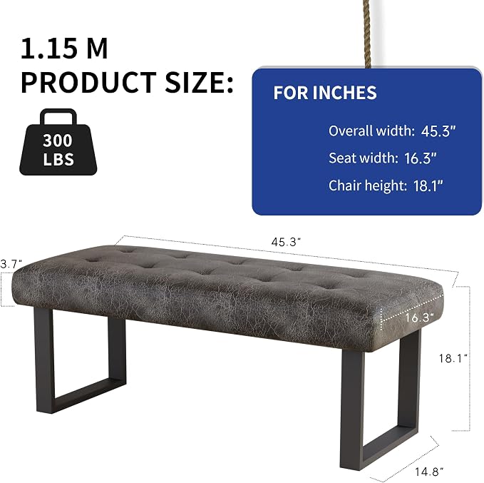 JIEXI 45.3'' Upholstered Quality Cloth Fabrics Bench - Image 3
