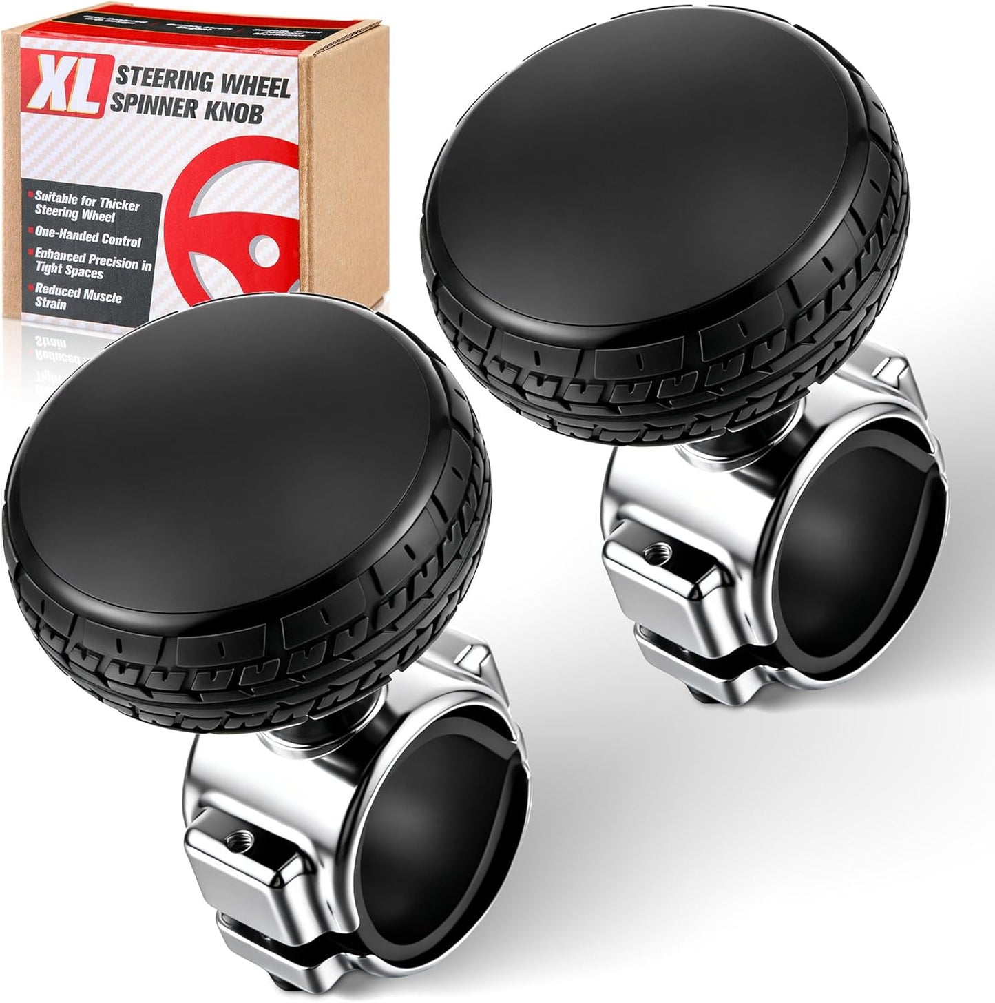2 Pack Large Steering Wheel Knob Spinners, Vehicle Steering Wheel Spinner Ball Durable Suicide Knob for Car, SUV, Trucks, Tractors, Boat etc (Black)