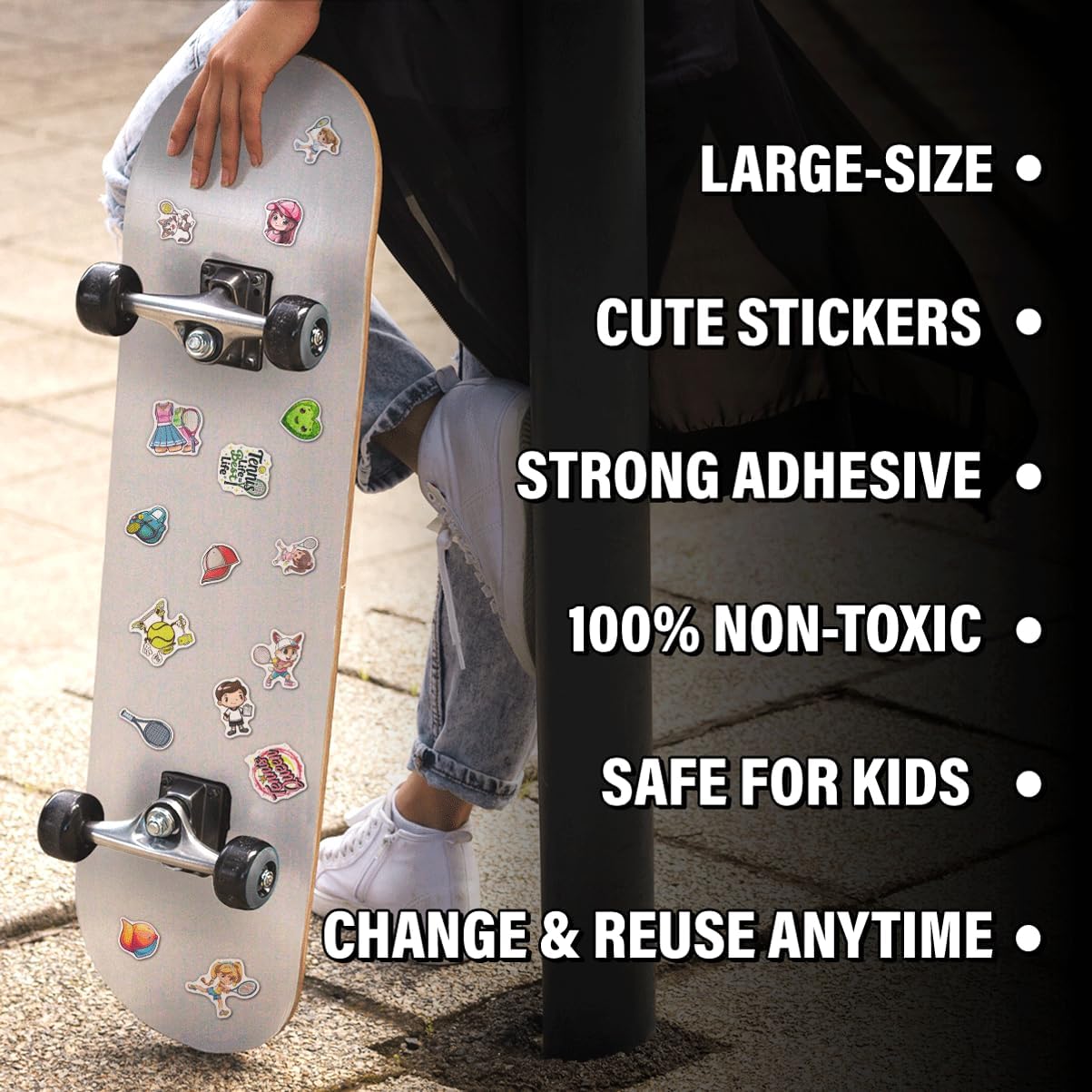 108Pcs Tennis Stickers Pack Cartoon Style Vinyl Decals for Water Bottles Laptop Skateboard Phone Journal Scrapbook Luggage Decoration Fun Quotes and Characters