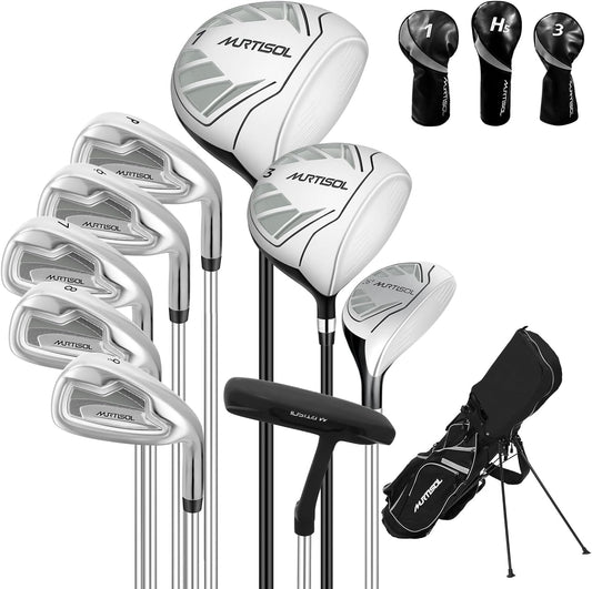10 Pieces Golf Clubs Full Set Mens Right Hand,Golf Set Includes Stand Bag with Rain Hood, 1#Driver 3#Wood #5 Hybrid,with 3 Head Covers, 6# 7# 8# 9# PW# Irons and Putter