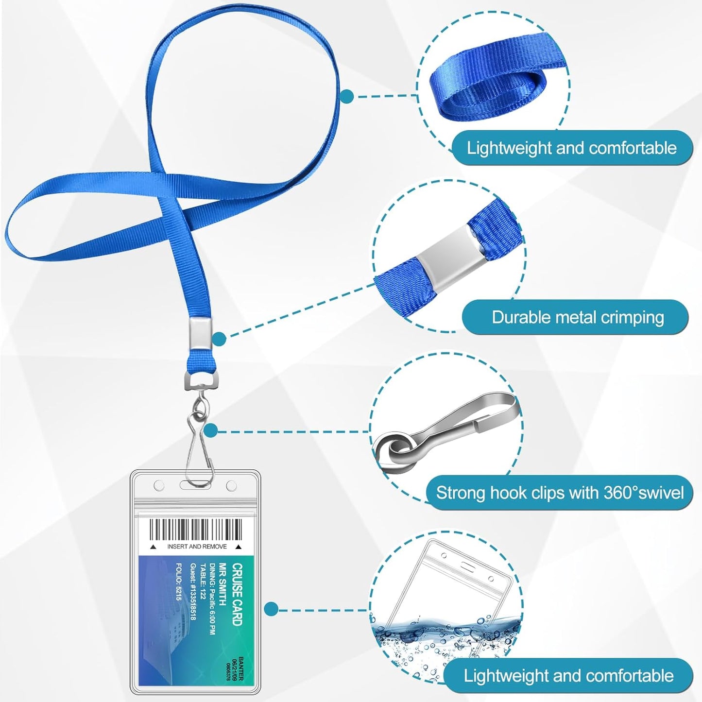 20 Pack Cruise Lanyard With Waterproof ID Card Holder, Durable Assorted Color (10 Colors) for Carnival Cruises Cards and Ships Key