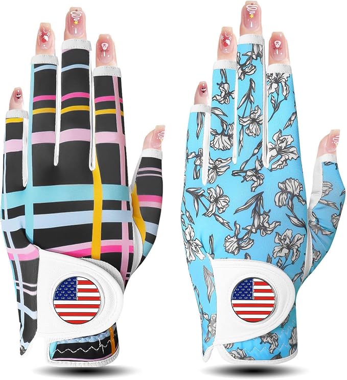 Golf Gloves Women with Ball Marker 2 Pack, Right Handed Golfer Left Hand by AmySport