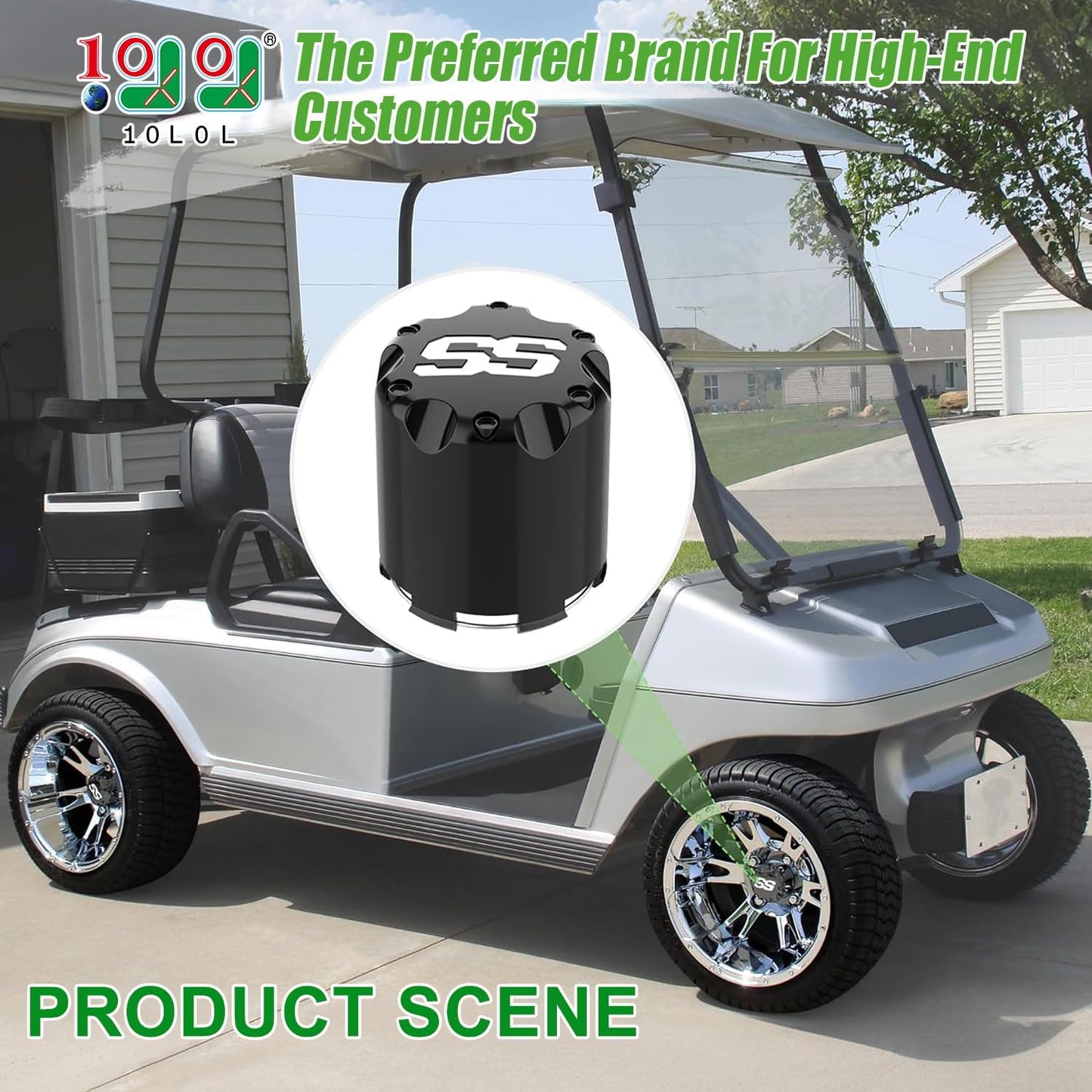 10L0L Universal Golf Cart SS Wheel Center Cap Cover for EZGO, Club Car, Yamaha, 4 PCS (Black)