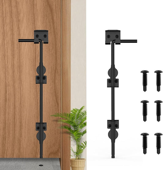 18" Cane Bolt Heavy-Duty Drop Rod for Gate, Heavy Duty Gate Latch for Wooden Fence Metal Gates, Vinyl Fence Gate Land Latch, Floor Latch for Fixing Door to The Ground, Black Coating, 1 Pack