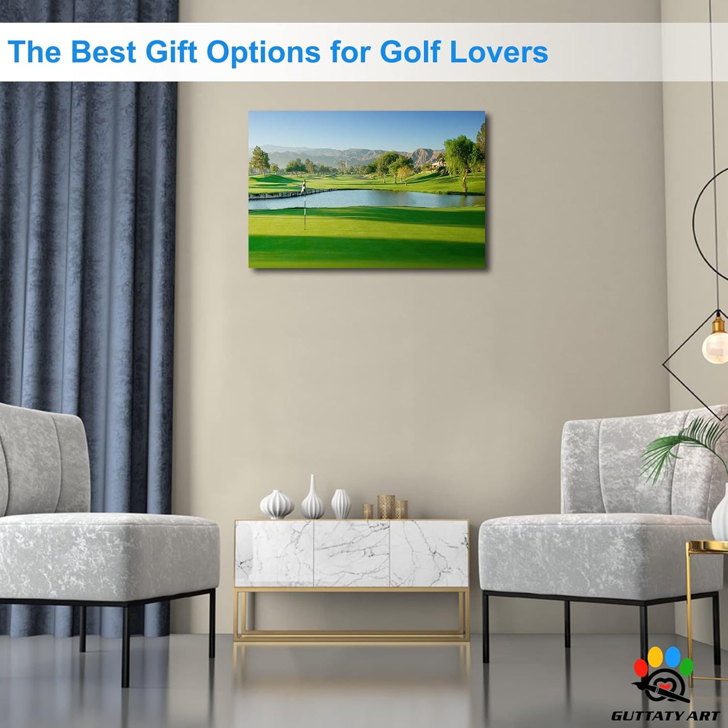 GUTTATY Golf Course Wall Art, Golf Pictures Posters Canvas Print Wall Decor for Golfer's Man Cave Home Ofice Ready to Hang (12x18 Inches)