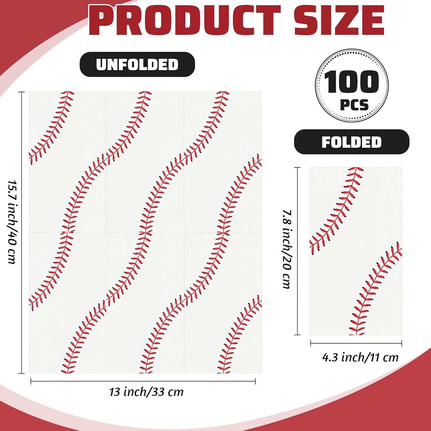 100 Pieces Baseball Napkins Disposable Baseball Party Napkins 7.8 x 4.3 Inches Baseball Paper Cocktail Napkins Baseball Birthday Supplies Decorations for Baseball Party Game Day Birthday