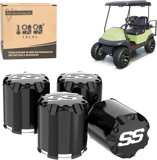 10L0L Universal Golf Cart SS Wheel Center Cap Cover for EZGO, Club Car, Yamaha, 4 PCS (Black)