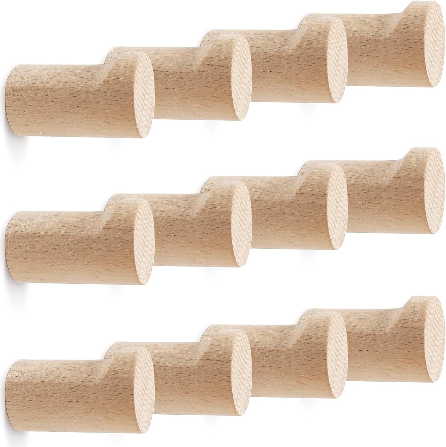 12 Pack Wood Wall Hooks, Natural Wooden Coat Hooks Wall Mounted, Handmade Rustic Hat Hooks Heavy Duty Entryway Wall Hangers for Hanging Towels, Clothes, Bags