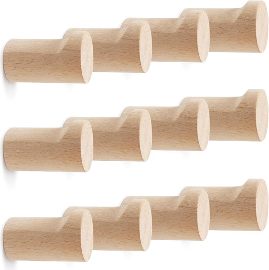 12 Pack Wood Wall Hooks, Natural Wooden Coat Hooks Wall Mounted, Handmade Rustic Hat Hooks Heavy Duty Entryway Wall Hangers for Hanging Towels, Clothes, Bags