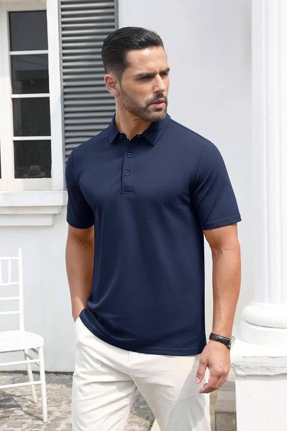 MAGCOMSEN Men's Polo Shirts Short Sleeve Cotton Pique 3 Button Classic Fit - Image 3