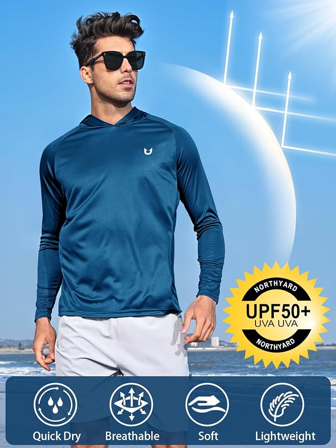 NORTHYARD Men's UPF 50+ Hoodie Shirts Long Sleeve Sun Protection Fishing Swim - Image 2