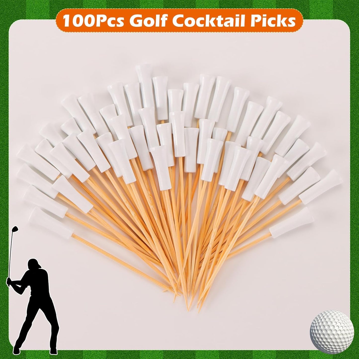 100Pcs Golf Toothpicks Golf Tee Cocktail Picks Golf Party Decorations for Appetizers Bamboo Cocktail Sticks Skewers for Drinks Fruits Desserts Charcuterie Sandwich