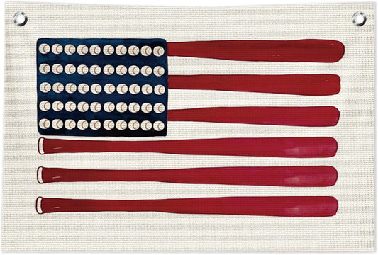 Baseball Wall Decor, Baseball Room Decor for Boys, Vintage Base Ball Bat American Flag Hanging Canvas Banner Flag Wall Art Decor for Kids Boys Nursery Room Bedroom Playroom, 20x30 in