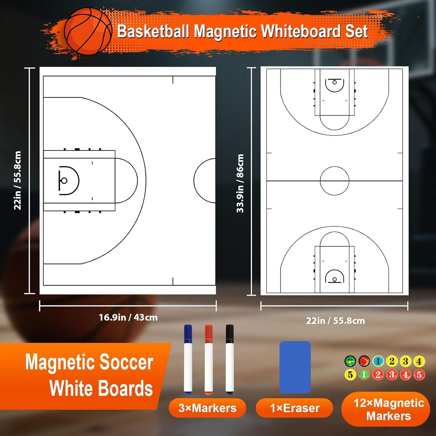 2 Piece Large Basketball Coaches Clipboard,White Dry Erase Coaching Sheet for Whiteboard,Basketball Tactics White Board for Coaches and Teachers Gift, Teaching Aid Tools for Classrooms