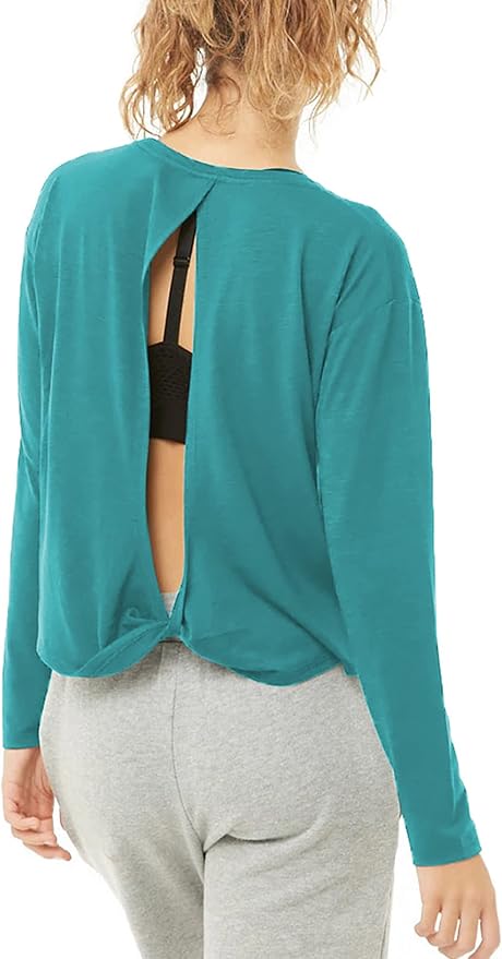 Bestisun Long Sleeve Workout Shirts Yoga Dance Tops Open Back Athletic Clothes - Image 3