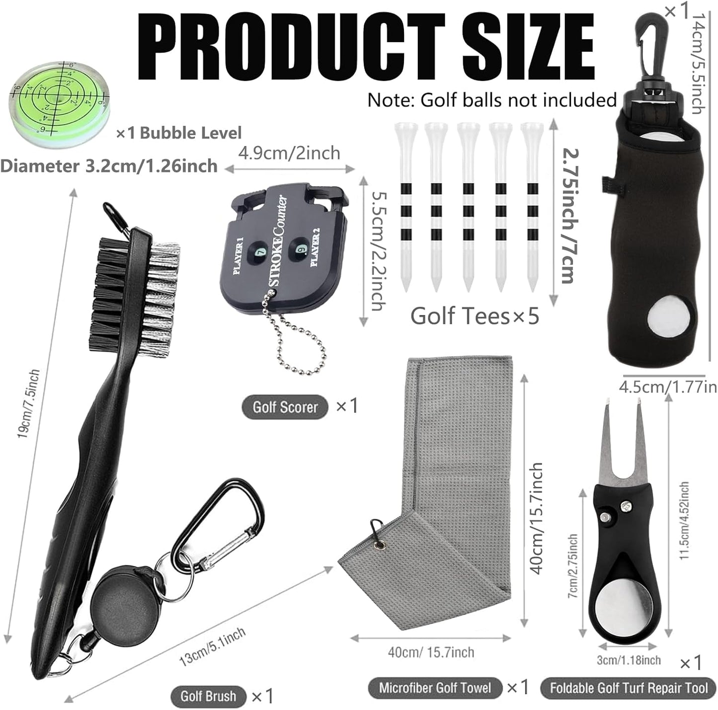 11 Pcs Golf Accessories Kit, Include Golf Tees Golf Towel Golf Ball Bag with Hook Cleaner Brush Golf Ball Marker Golf Divot Tool Golf Score Counter