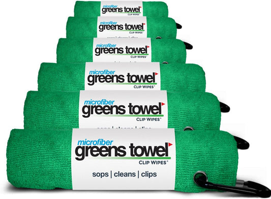 6 Pack Green Golf Towels with Clip for Golf Bags, Plush Microfiber nap Fabric, 16x16, The Original Value Pack (Shamrock Green)
