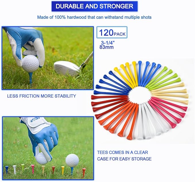 Golf Tees Professional Durable Natrual Wooden Golf Tees 3-1/4" -Pack of 120 Bulk - Image 5