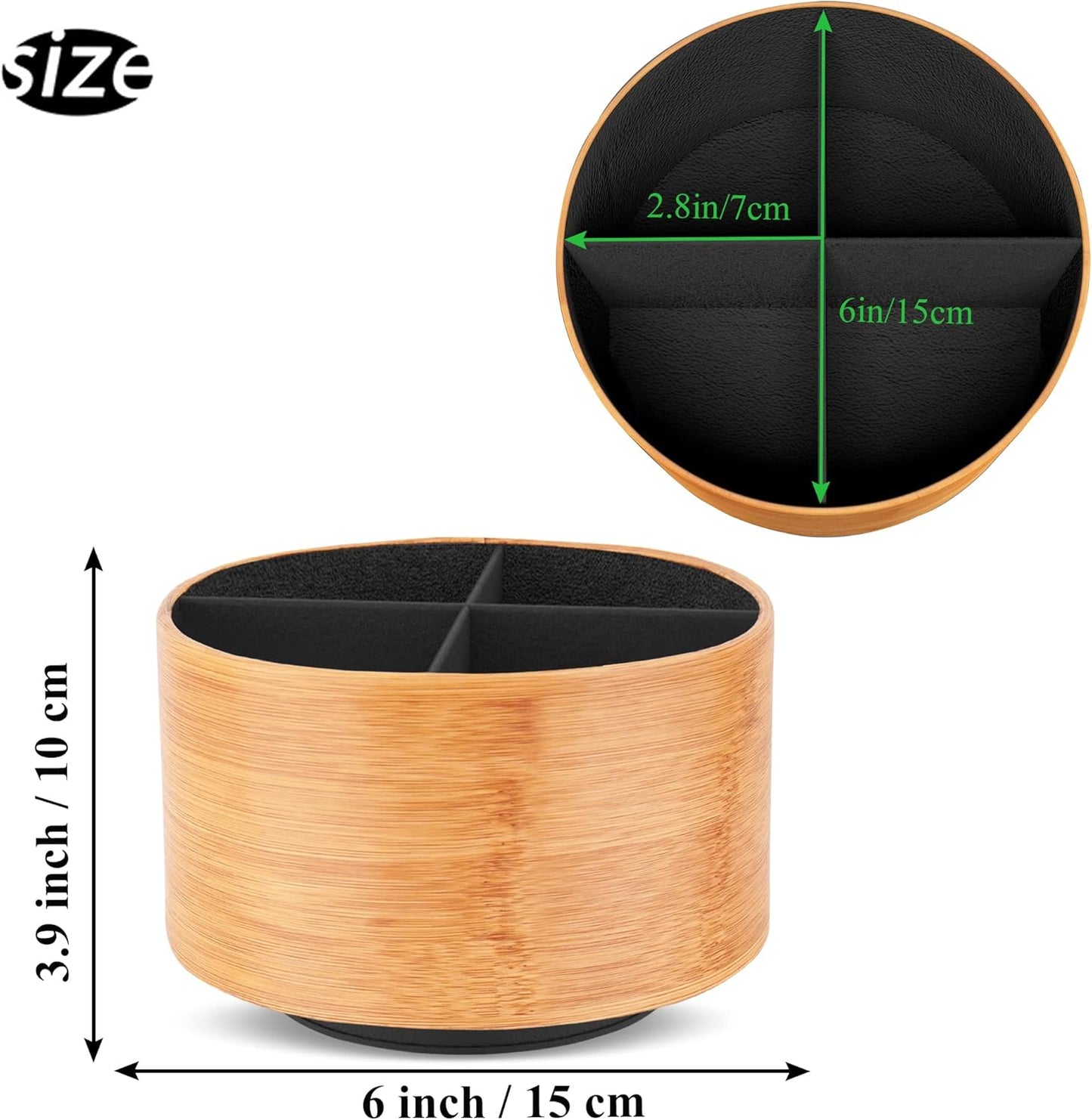 Hennaja Round Leather Art Supply Organizer,Remote Control Holder,360 Degree Spinning,Multi-Functional Pencil Holder,4 Compartments Desktop Stationary Organizer(1-Beige2)