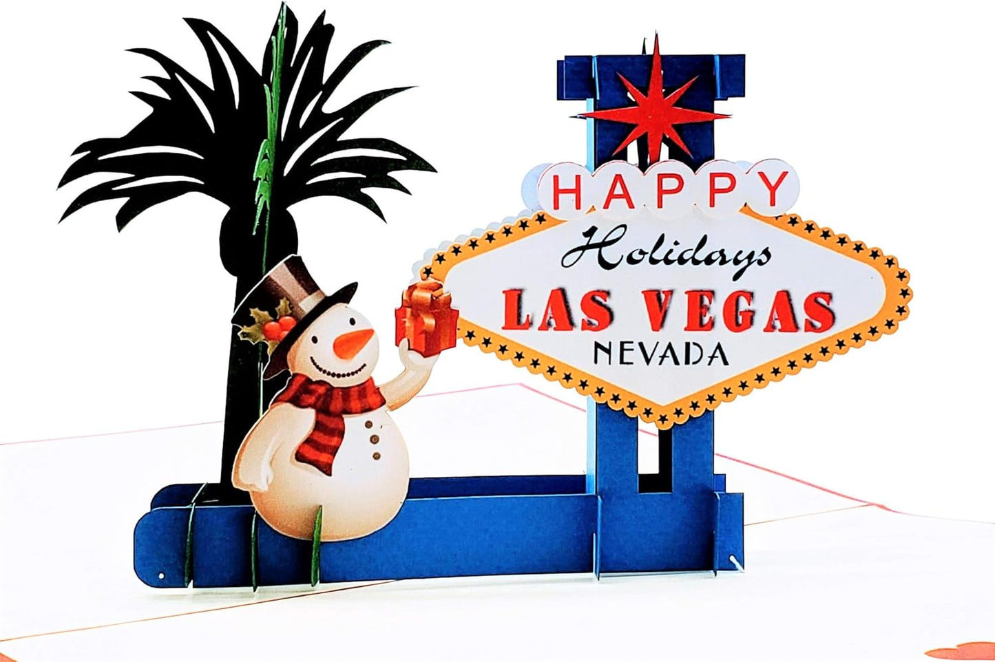 iGifts And Cards Las Vegas Christmas 3D Pop Up Greeting Card – Happy Holidays, Feliz Navidad, Snowman, Celebration, Unique, Vacation, Unusual, Joy