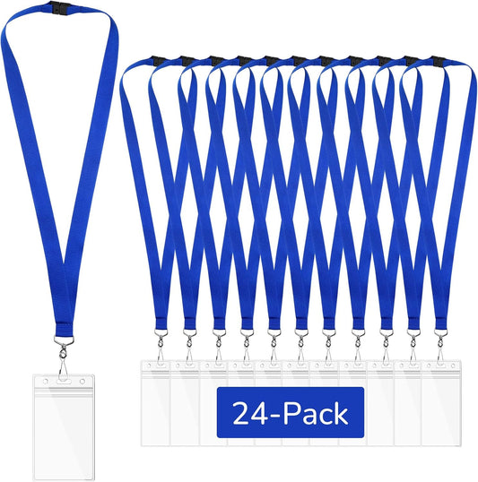 24-Pack Blue Breakaway Lanyards with Waterproof Badge Holders, Polyester Neck Straps for ID Cards, Events, Office, and Schools