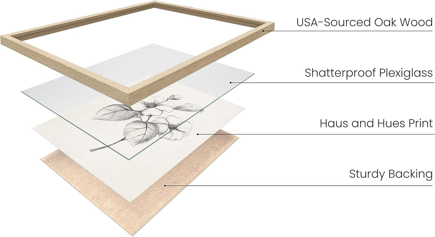 HAUS AND HUES Grey Floral Wall Art - Set of 4 Plant Posters for Wall Vintage, Botanical Prints, Black and White Flower Pictures for Room Aesthetic, Farmhouse Bathroom, Rustic Art (Beige Frame, 11x14)